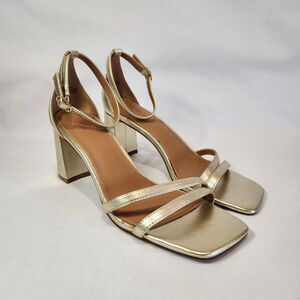 Nordstrom Rack Adelaide Gold Strappy Block Heels Womens 8.5 Formal Fancy Party
